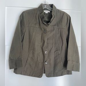 Coldwater Creek Green Button Down Linen Jacket Ruffled Collar Womens Size 4